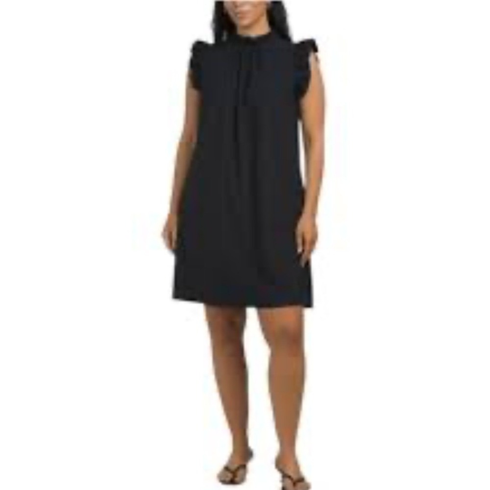 Jude Connally Shari Ruffle Neck Shift Dress Jude Cloth Black LBD Travel Size XL
